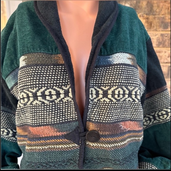 Vintage Southwestern Aztec Blanket Jacket Boho Western Cropped L - Picture 2 of 7
